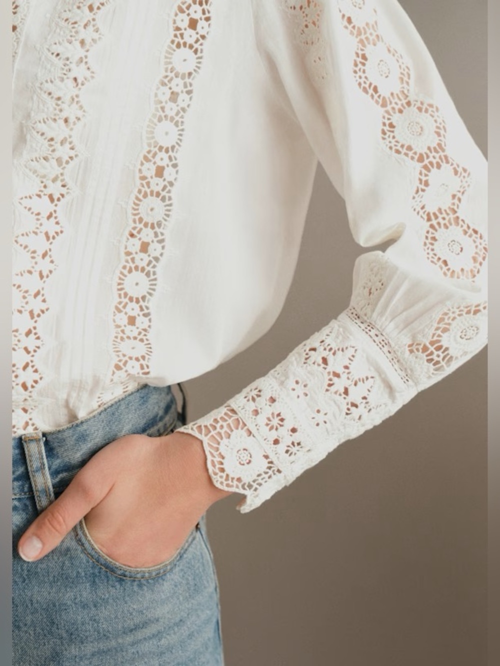 Sezane Rym Shirt Blouse Ecru White Embroidered Size 36 US 4 - Picture 2 of 11